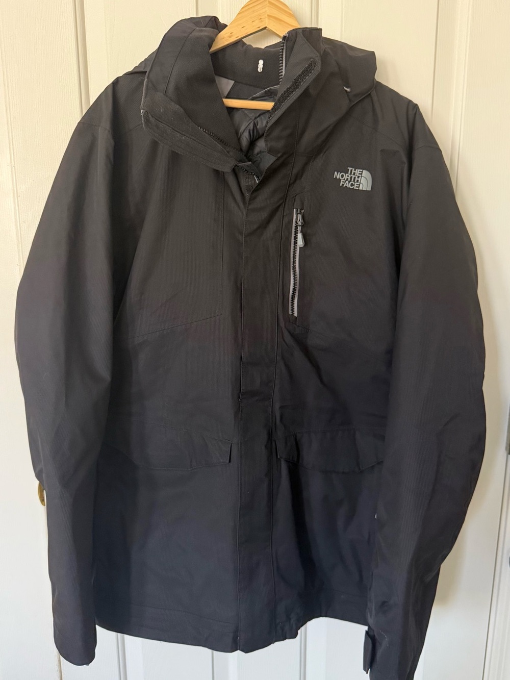 The North Face Black Waterproof Hooded triclimate jacket- 3 in 1 zip out puffer
